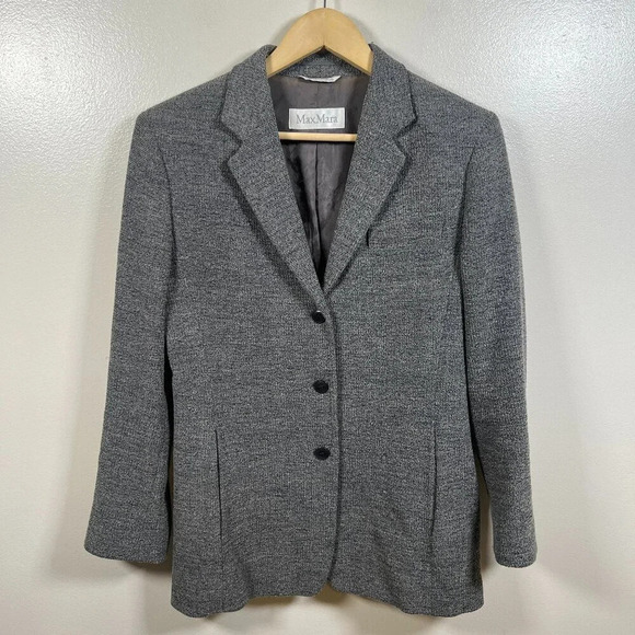 VTG Max Mara Blazer Jacket Size 8 Gray Blue Wool Blend Career Professional Work - Picture 1 of 11